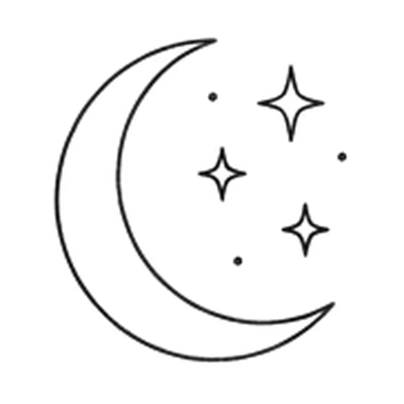 Piccola luna crescente con tre stelline, disegno di tatuaggio minimalista