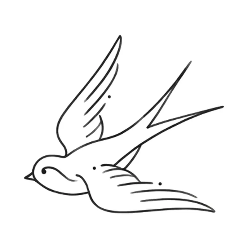 Rondine in volo, tatuaggio piccolo in stile minimalista a linea nera
