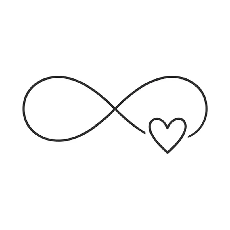 Simbolo dell'infinito con un piccolo cuore, tatuaggio minimalista