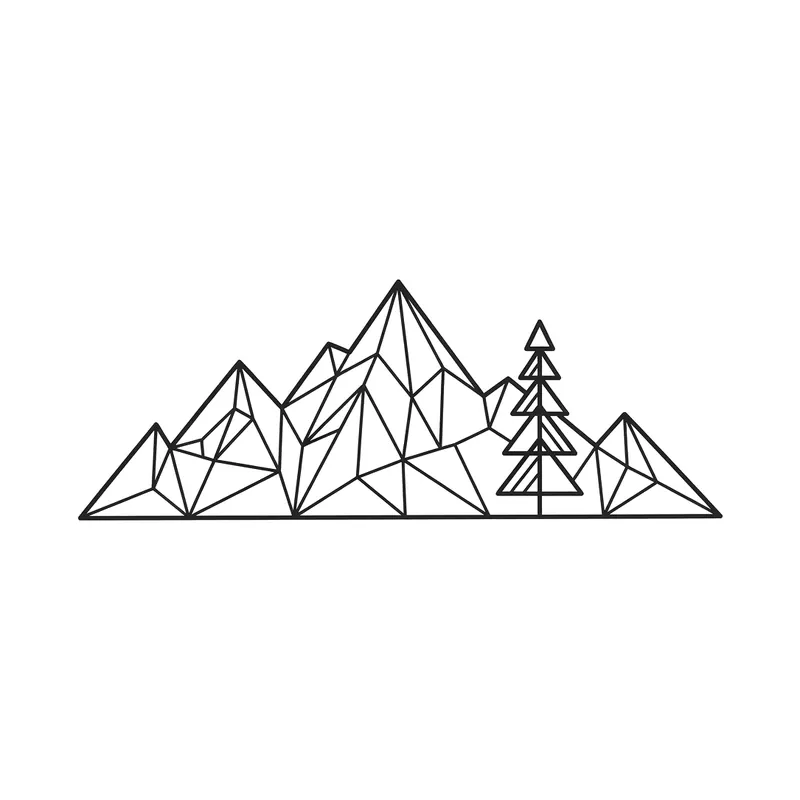 Piccola catena di montagne con un pino, tatuaggio geometrico