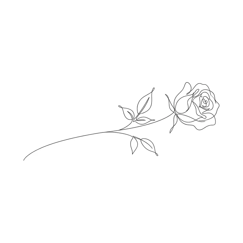 Rosa fine line con stelo lungo, tatuaggio a tratto sottile