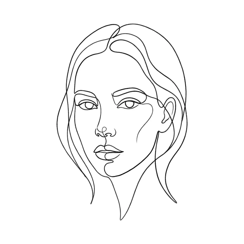 Volto di donna disegnato con una sola linea continua, tatuaggio fine line