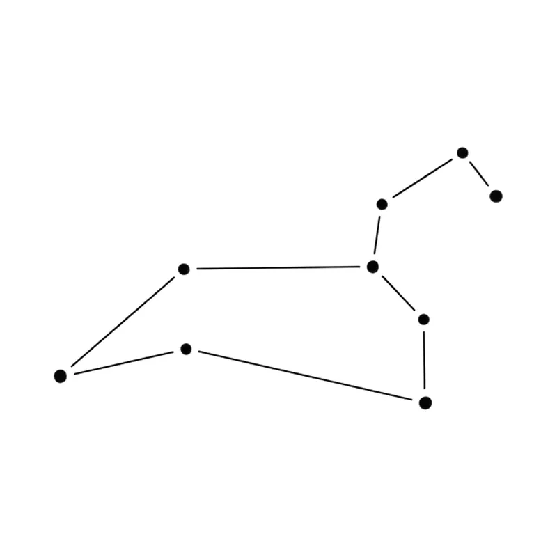 Costellazione del Leone con stelline e linee sottili, tatuaggio fine line