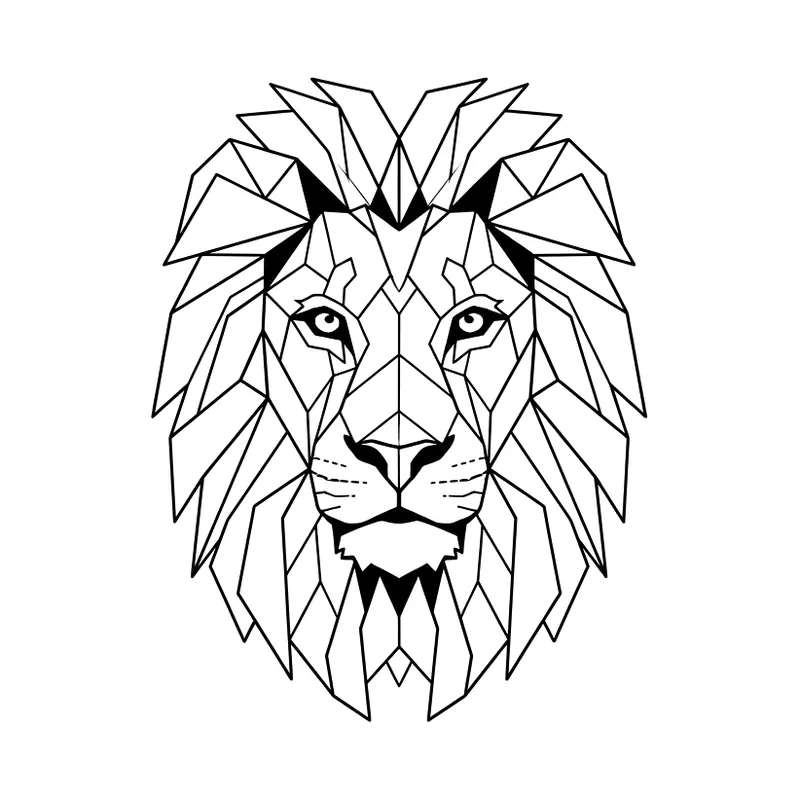Leone geometrico a linee sottili, disegno di tatuaggio