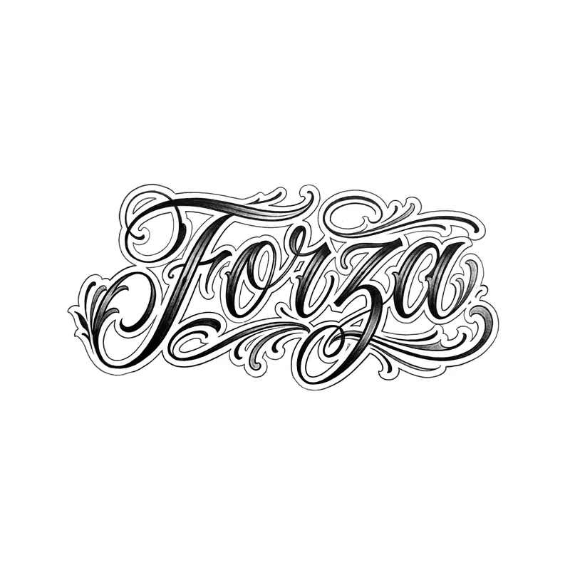 Tatuaggio scritta «Forza» in lettering chicano
